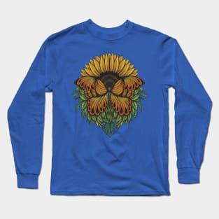 Sunflower Butterfly Hand Drawn Long Sleeve T-Shirt